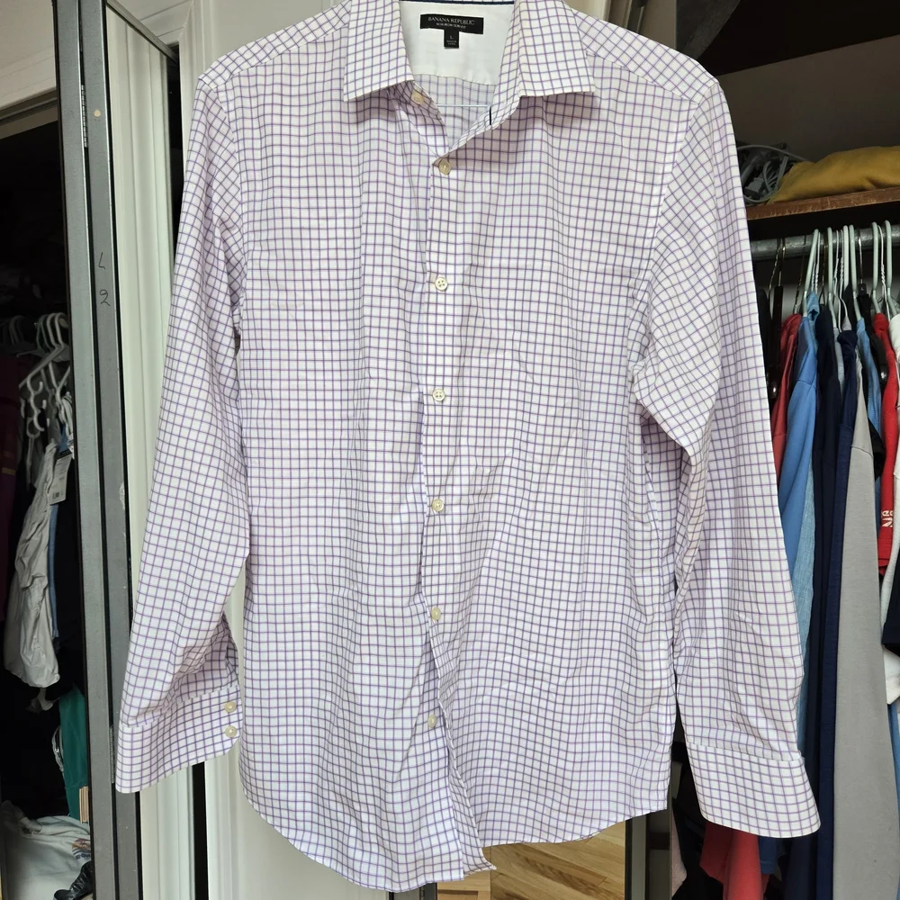 Banana Republic Lavender Checkered Dress Shirt L